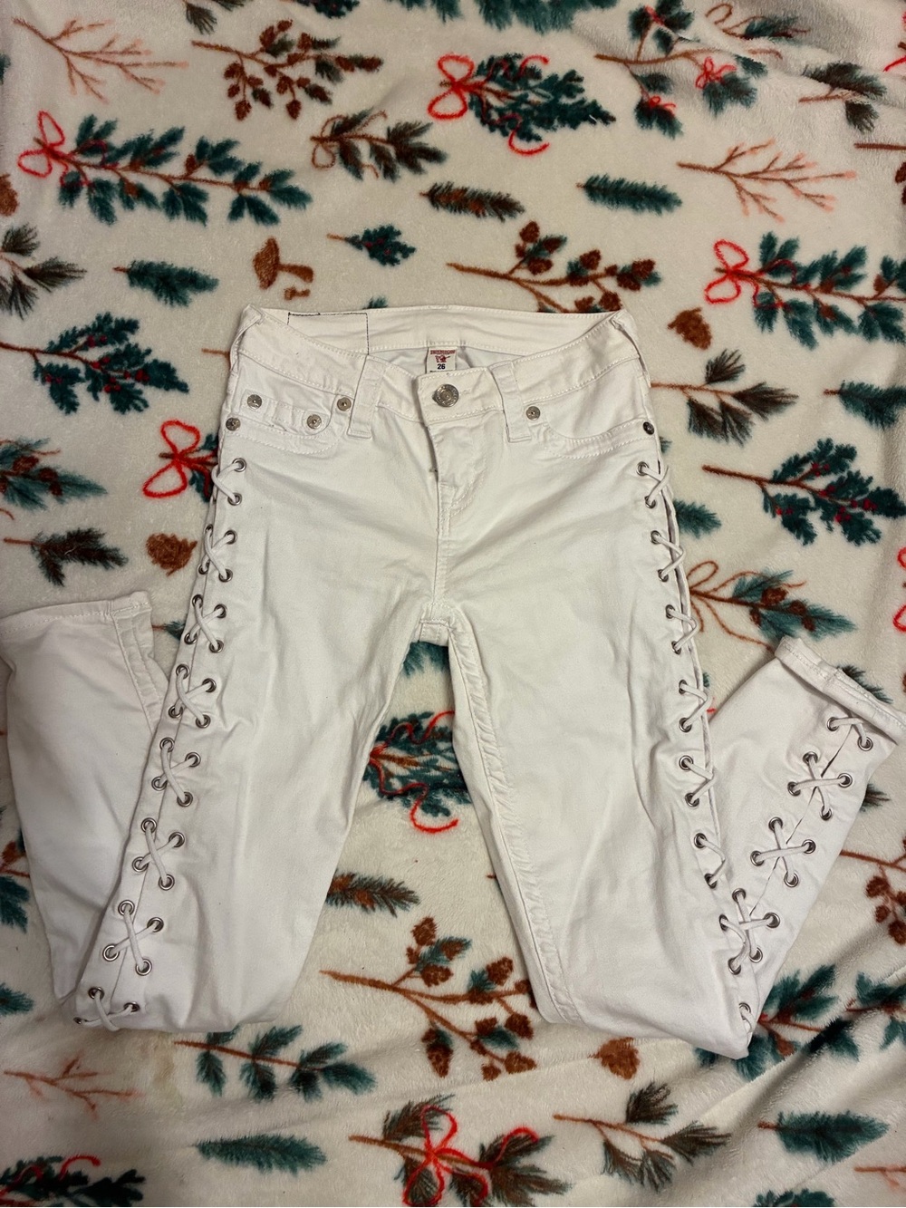 True Religion White Lace-Up Skinny Jeans